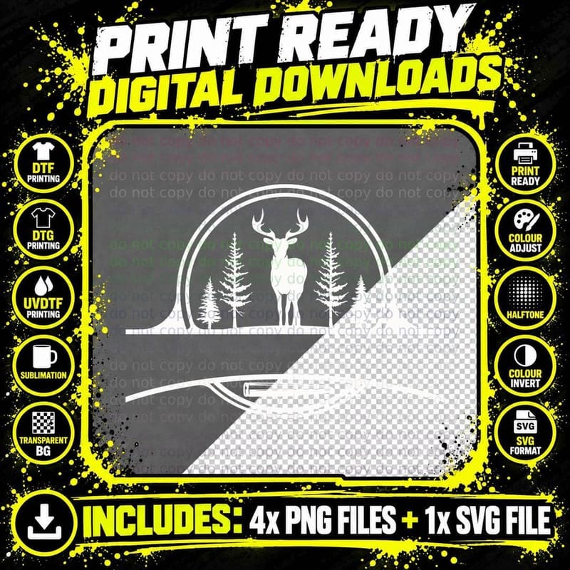Deer in Forest with Bullet T-Shirt, Trendy Graphic Tee Png SVG Digital Bundle