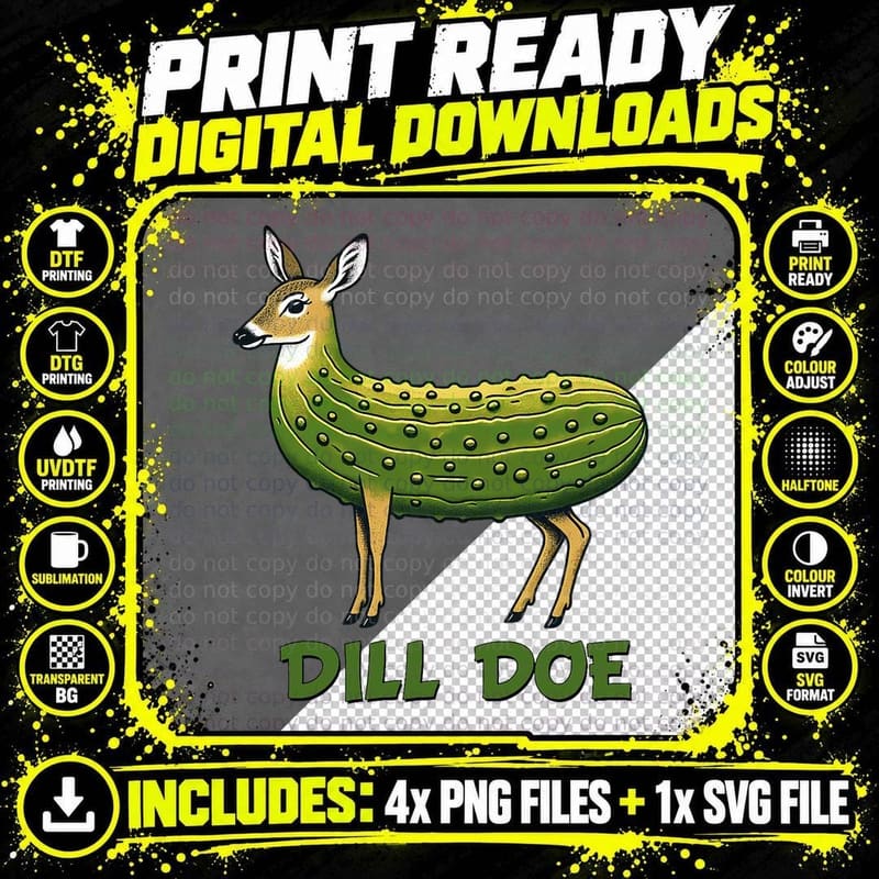 Dill Doe Funny Adult Humor Funny Nature Deer Pickles Png SVG Digital Bundle