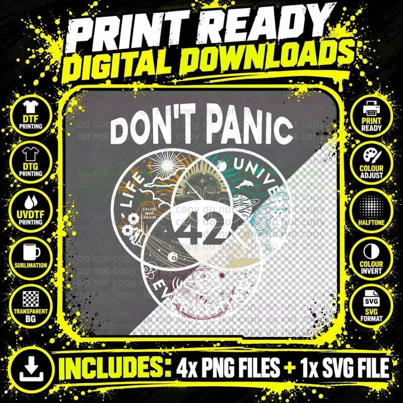 Don't Panic the Answer to Life Universe Everything 42 Png SVG Digital Bundle