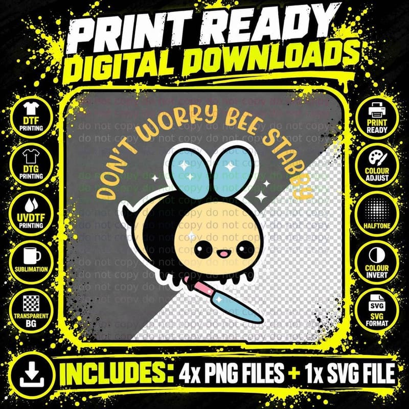 Don't Worry Bee Happy Whisperer Funny Bee Knife Quote Png SVG Digital Bundle