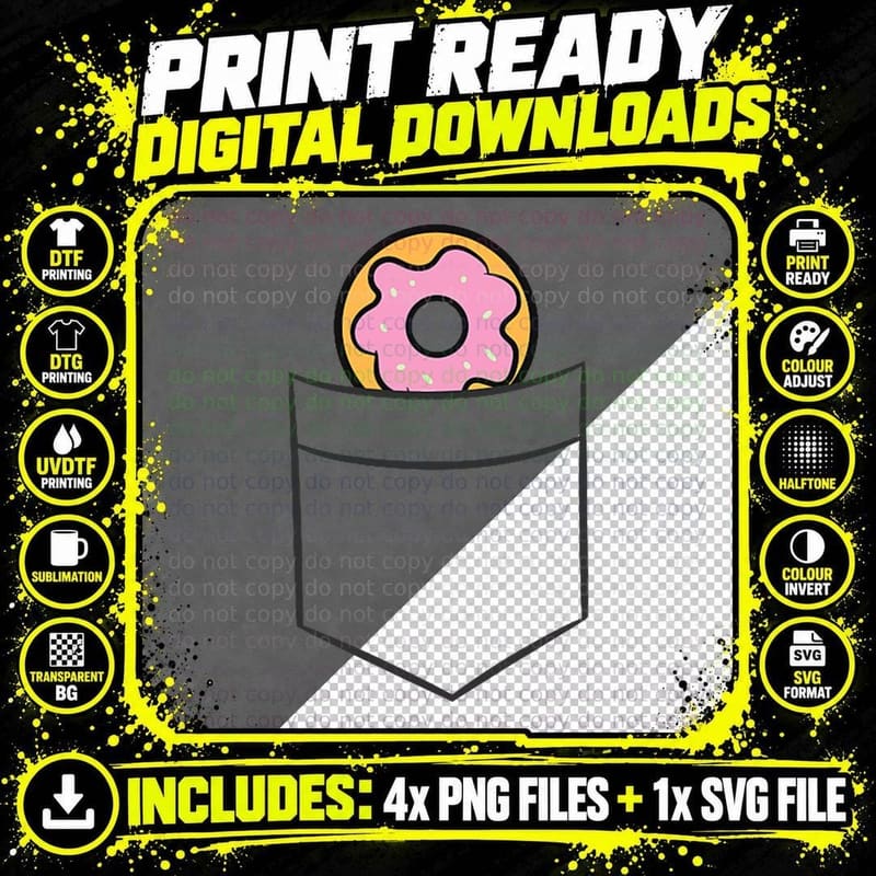 Donut Sweet Food Cute Pink Donut in a Pocket Png SVG Digital Bundle