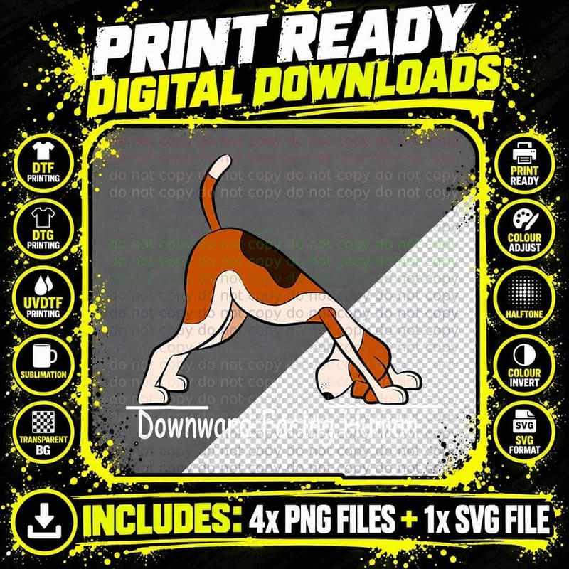 Downward Facing Human Funny Yoga Humor, Workout Png SVG Digital Bundle