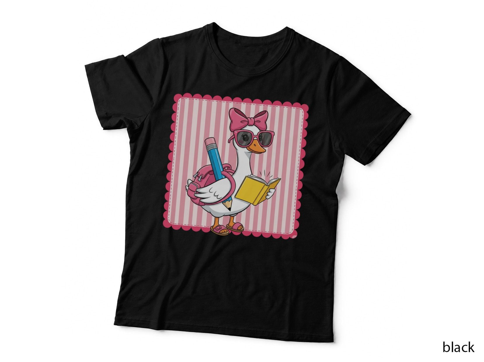 Duck Reading Book with Backpack Funny Goose T-Shirt, Funny Goose Graphic Tee
