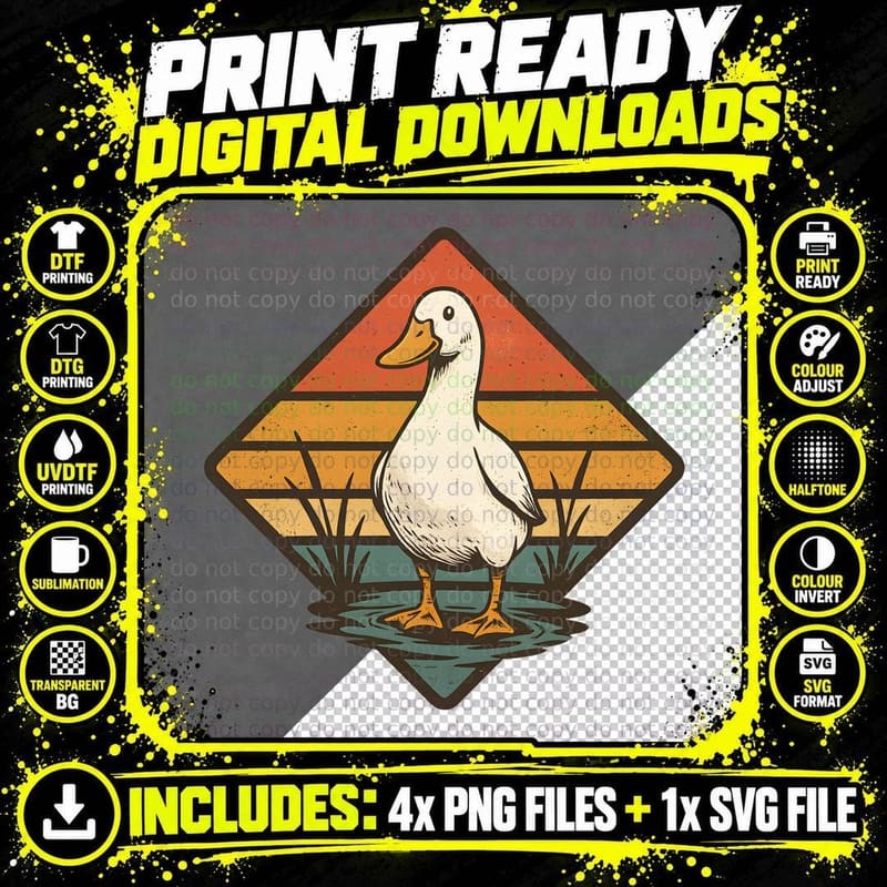 Duck in Water with Sunset Funny Goose T-Shirt Png SVG Digital Bundle