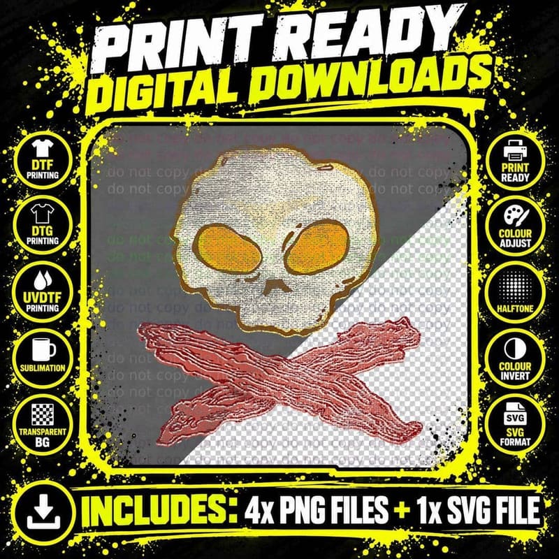 Eggs and Bacon Keto Breakfast Pirate Skull Product Png SVG Digital Bundle