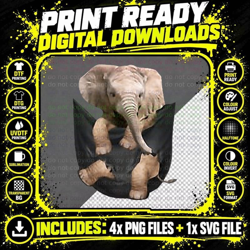 Elephant in Pocket Gifts Funny Elephant Lover Gifts Png SVG Digital Bundle
