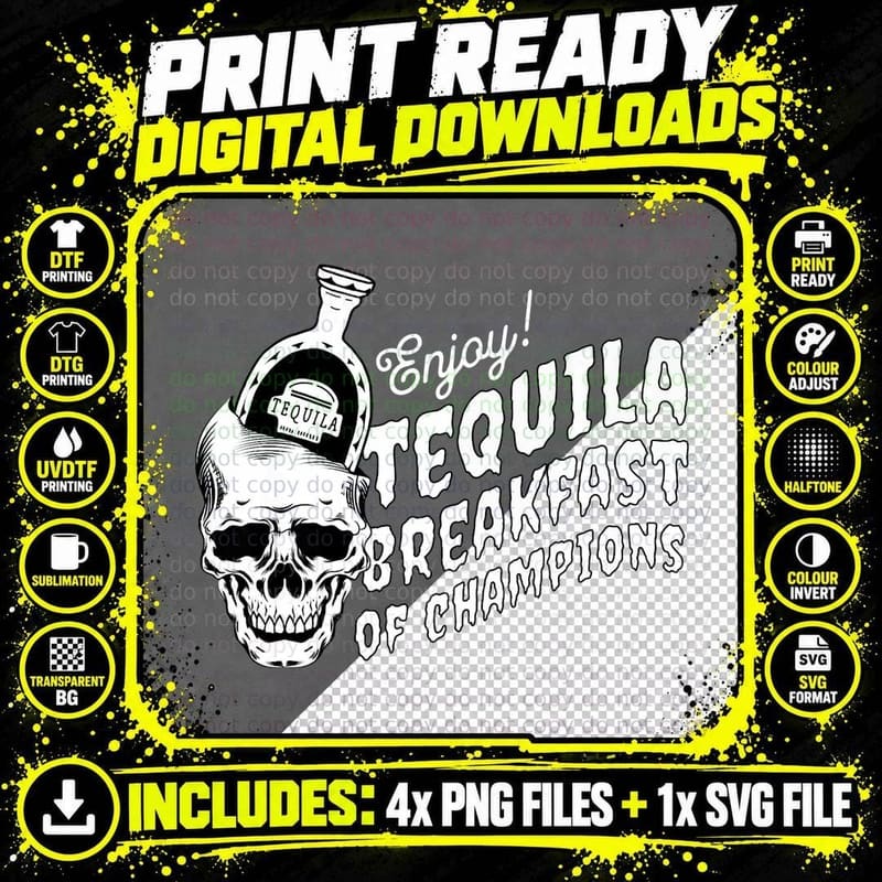 Enjoy Tequila the Breakfasts of Champions Funny Drink Png SVG Digital Bundle