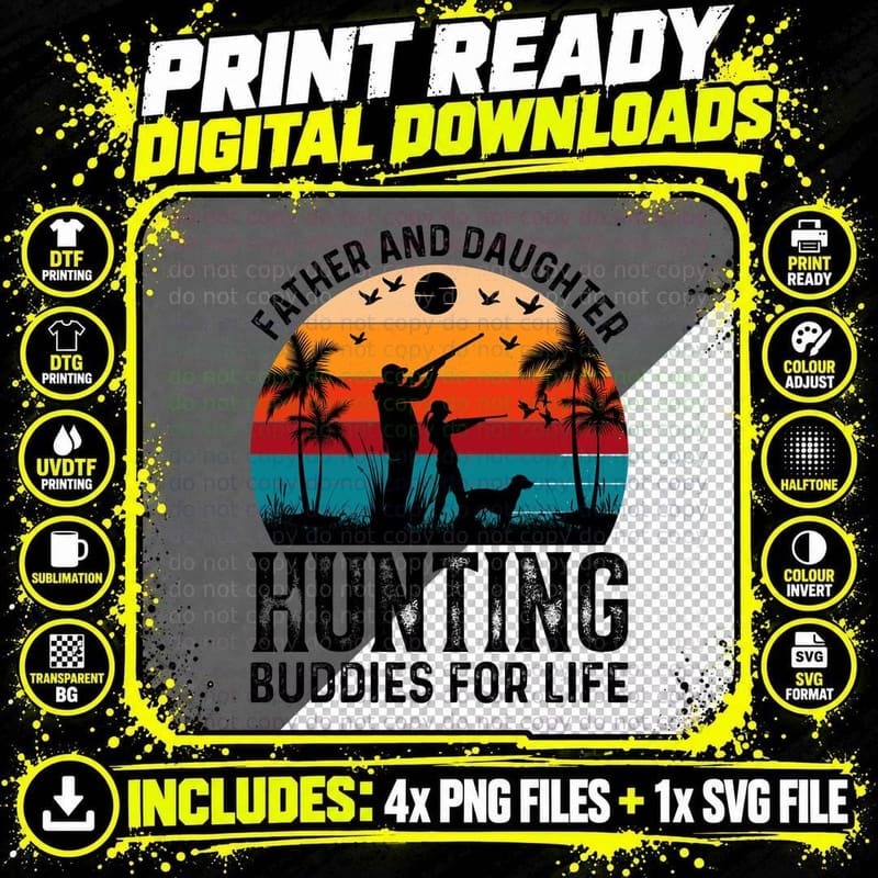 Father and Daughter Hunting Buddies for Life T-Shirt Png SVG Digital Bundle