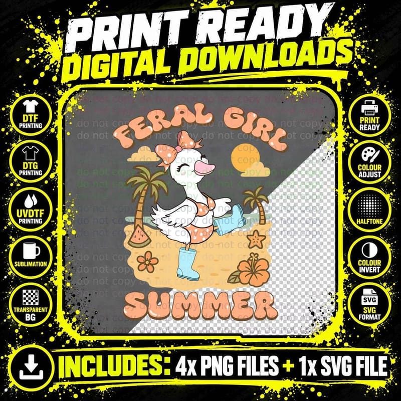Feral Girl Summer Funny Girl T-Shirt Png SVG Digital Bundle