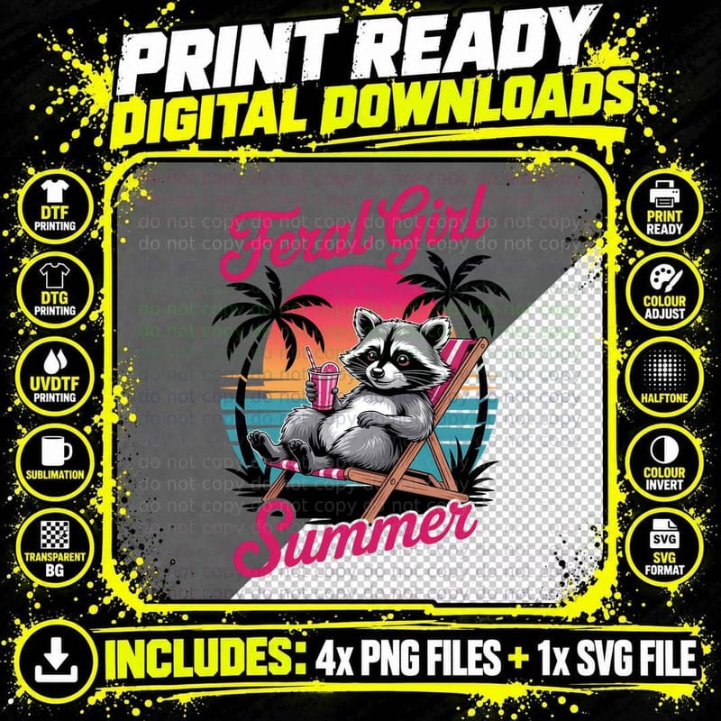 Feral Girl Summer Funny Girl T-Shirt Png SVG Digital Bundle