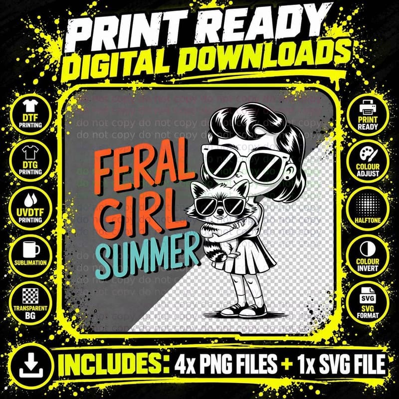 Feral Girl Summer T-Shirt, Funny Sarcastic Tee Png SVG Digital Bundle