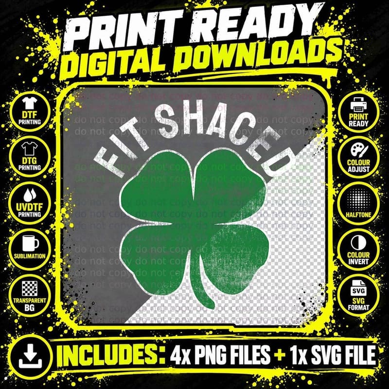 Fit Shaced Funny Irish Drinking St Patricks Day Shamrock Png SVG Digital Bundle