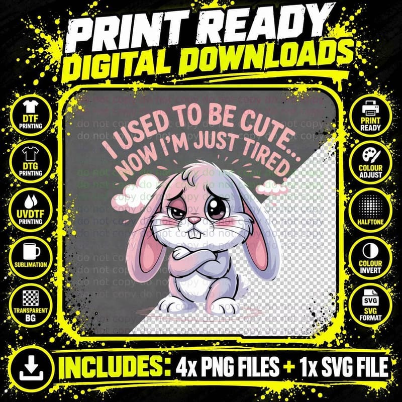 Fluffy Rabbit Ears Cute T-Shirt, Funny Sarcastic Graphic Png SVG Digital Bundle