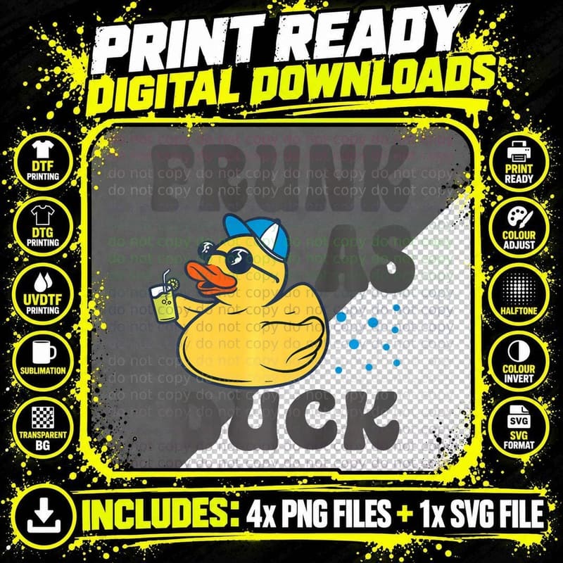 Frunk as Duck - Funny Rubber Duck Drinking Meme Humor Png SVG Digital Bundle