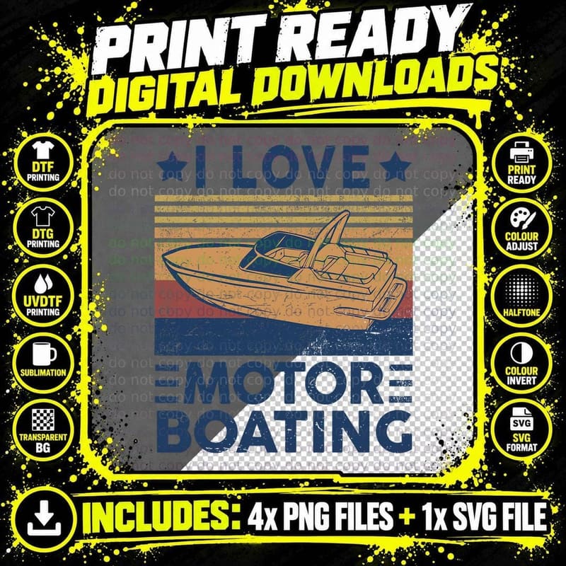Funny Boat Captain-Shirt I Love Motor-Boating Png SVG Digital Bundle