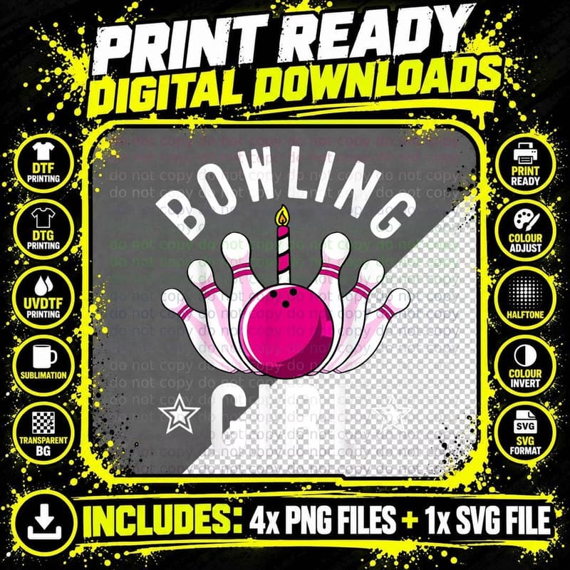 Funny Bowling Gift for Kids Cool Bowler Girls Birthday Png SVG Digital Bundle
