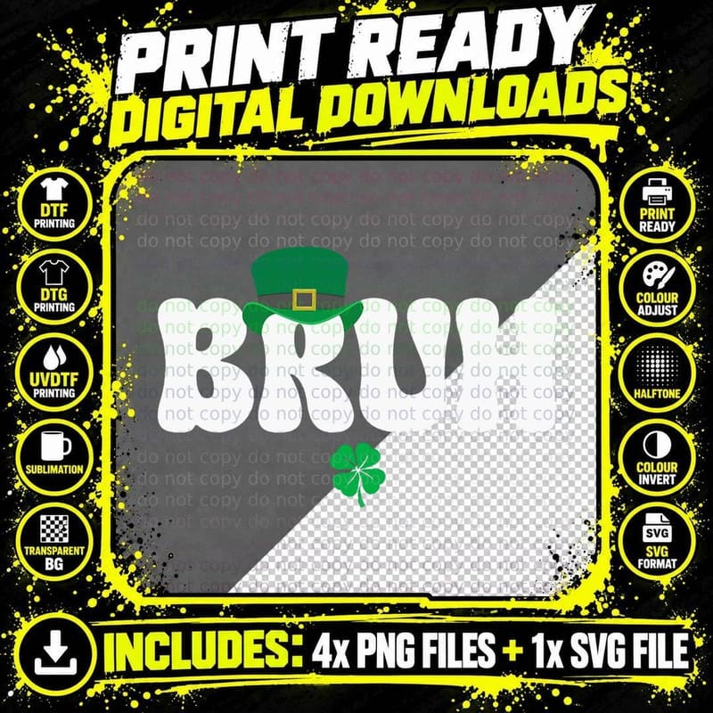 Funny Bruh St Patricks Day Shamrock Leprechaun Hat Irish Png SVG Digital Bundle