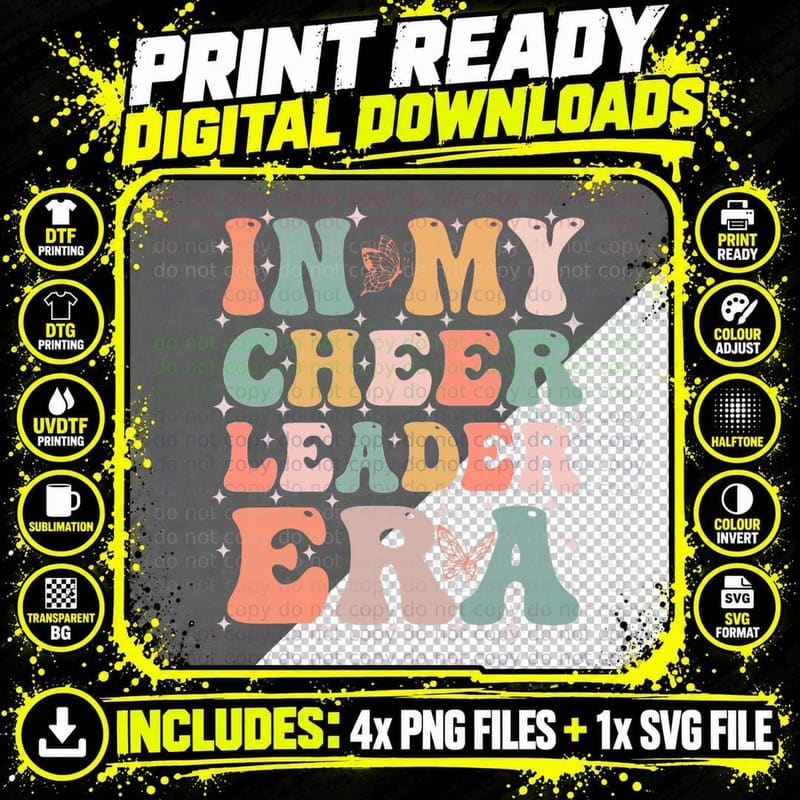 Funny Cheer Quote in My Cheerleader Era Cheerleading Png SVG Digital Bundle