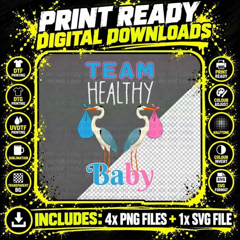 Funny Cute Gender Reveal Party Team Healthy Baby Boy or Png SVG Digital Bundle