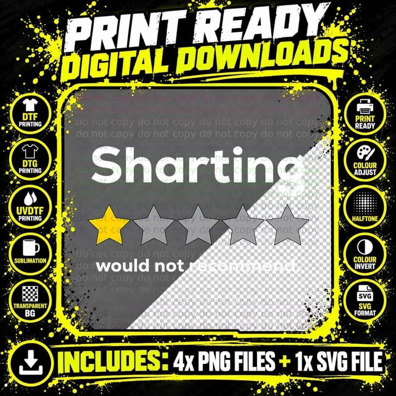 Funny Cute Sharting Would Not Recommend 1 Star Meme Png SVG Digital Bundle