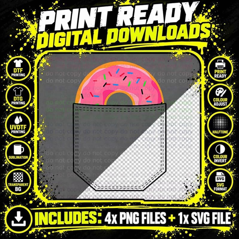 Funny Donut Pocket Gift Men Women Cool Doughnut Lover Png SVG Digital Bundle
