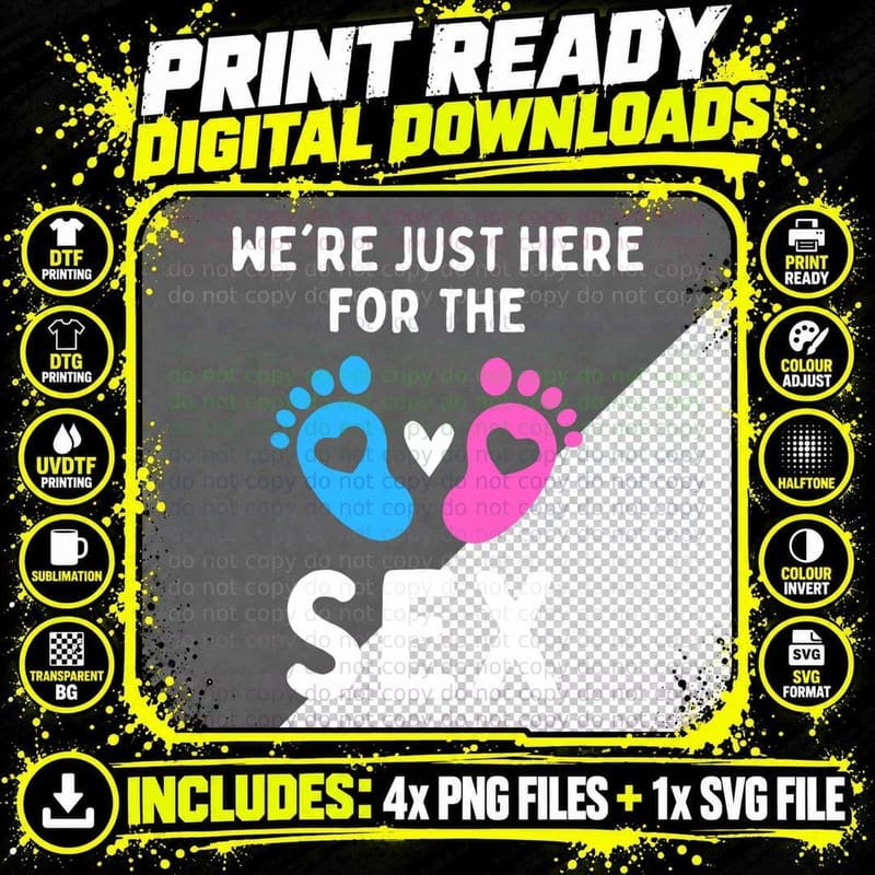 Funny Gender Reveal Party Team We're Just Here for the Png SVG Digital Bundle