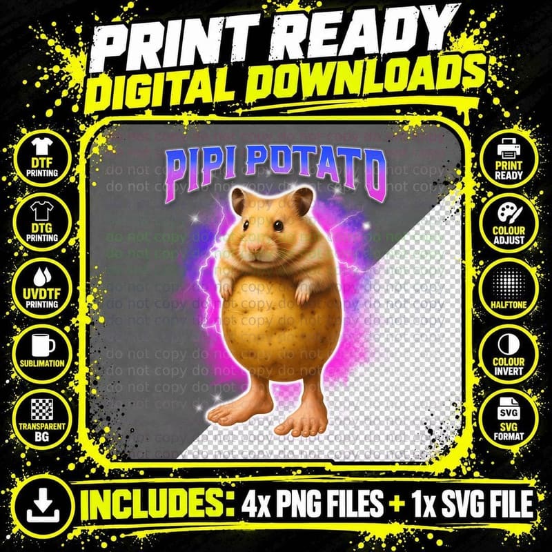 Funny Hamster Potato Meme T-Shirt, Retro Humor Png SVG Digital Bundle