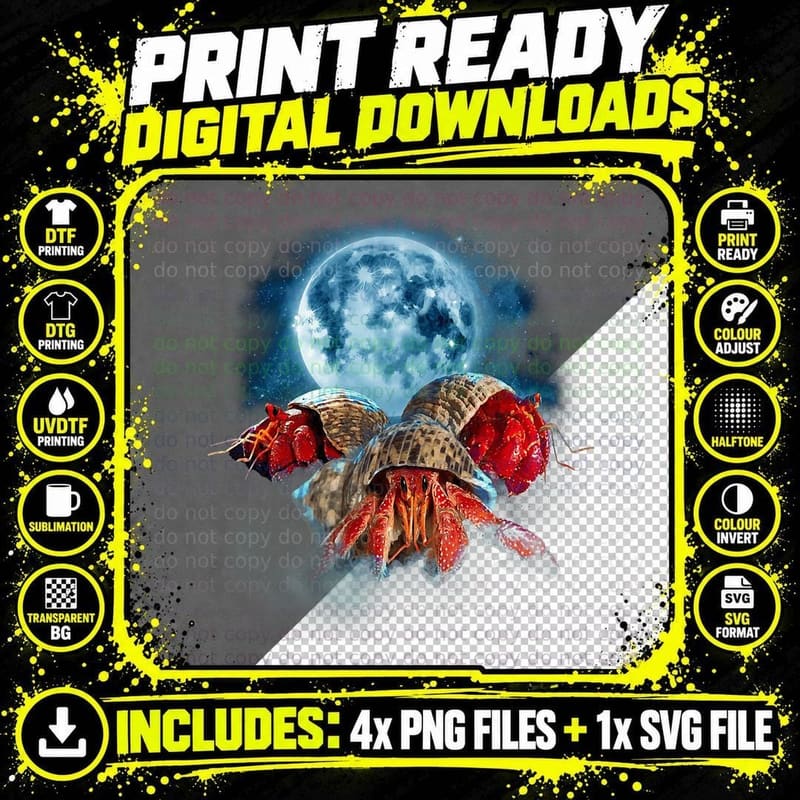 Funny Hermit Crab Shirt - Crabs Howling at the Moon Png SVG Digital Bundle