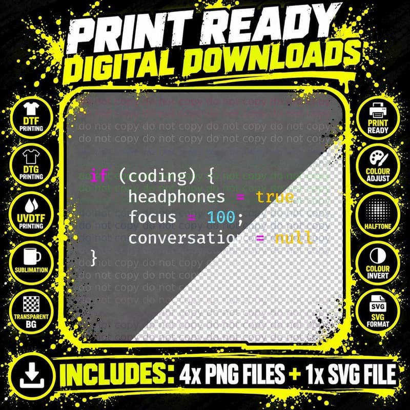 Funny Joke Programming If Coding Headphones Focus, Men Png SVG Digital Bundle