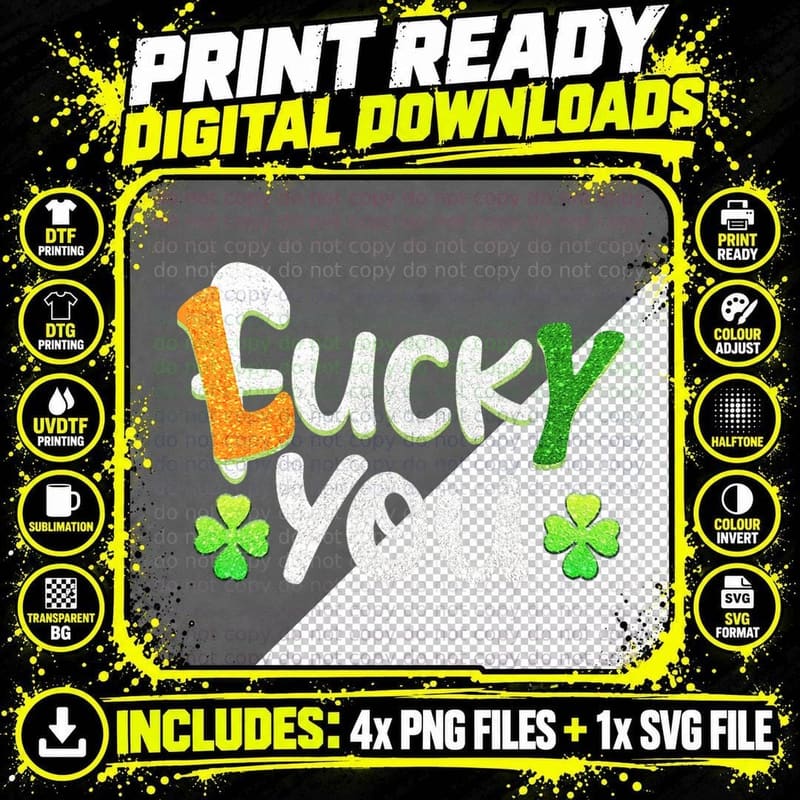 Funny Leprechaun Shamrock Fuck Lucky You St Patricks Day Png SVG Digital Bundle