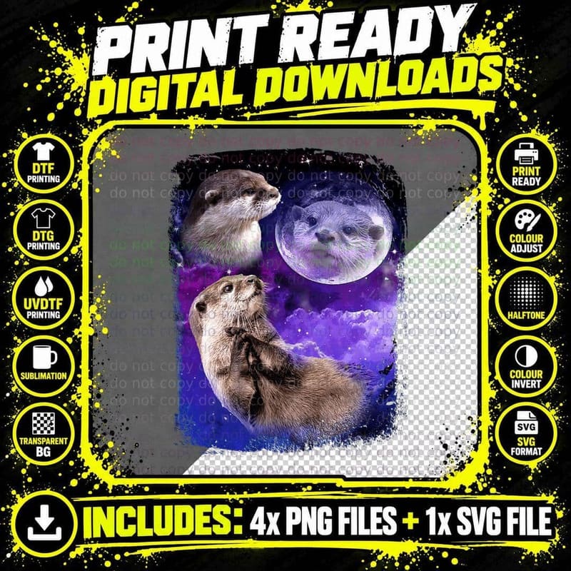 Funny Otter Lover Moon 3 Cute Otters Animals Meme Png SVG Digital Bundle