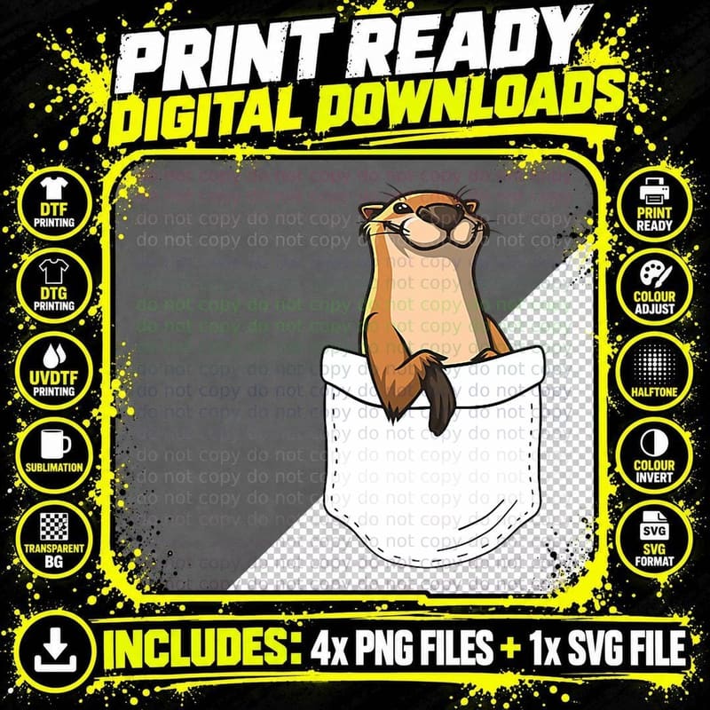 Funny Otter for Men Women Sea Otter Pocket Zoo Animal Png SVG Digital Bundle