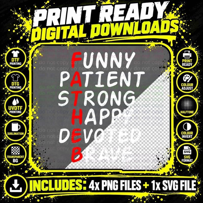Funny Patient Strong Happy Devoted Brave Fathers Day Png SVG Digital Bundle