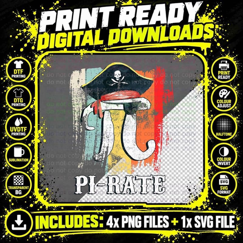 Funny Pi-Rate - Happy Pi Day Math Geek Pirate Lover Png SVG Digital Bundle