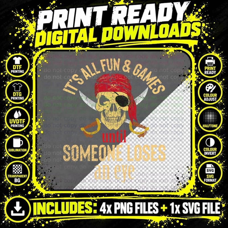 Funny Pirate Quote with Eye Patch & Headscarf Design Png SVG Digital Bundle