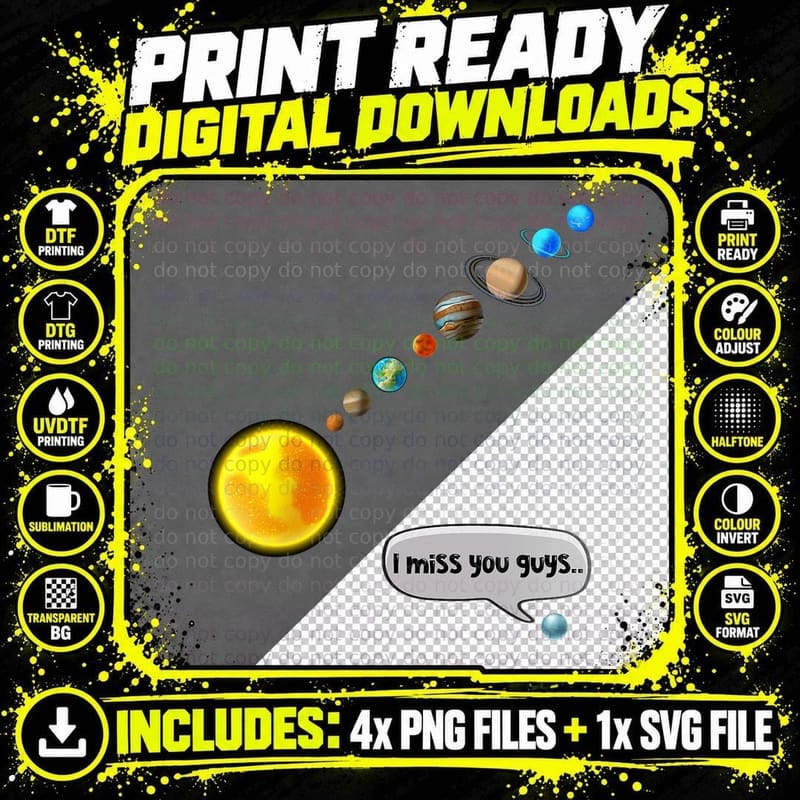 Funny Pluto and Solar System Space Science Astronomy Png SVG Digital Bundle