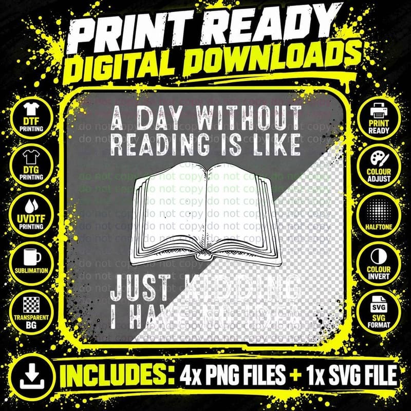 Funny Reading Bookworm Reading Books Lover Png SVG Digital Bundle