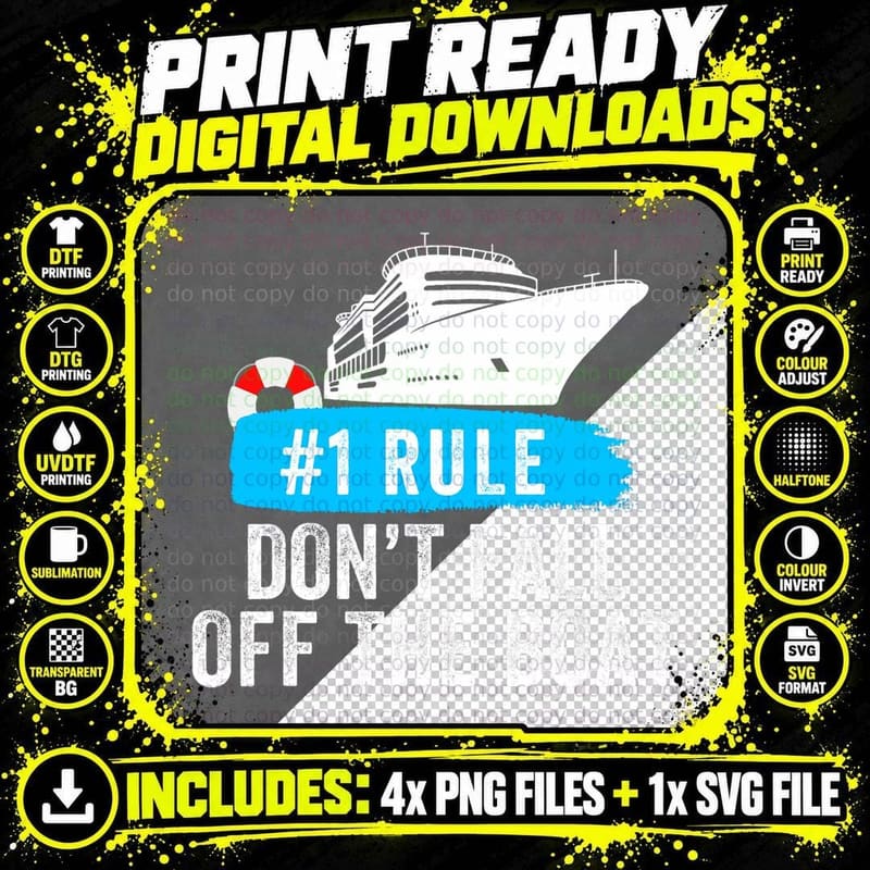 Funny Rule 1 Don't Fall off the Boat Cruise Rule Number Png SVG Digital Bundle