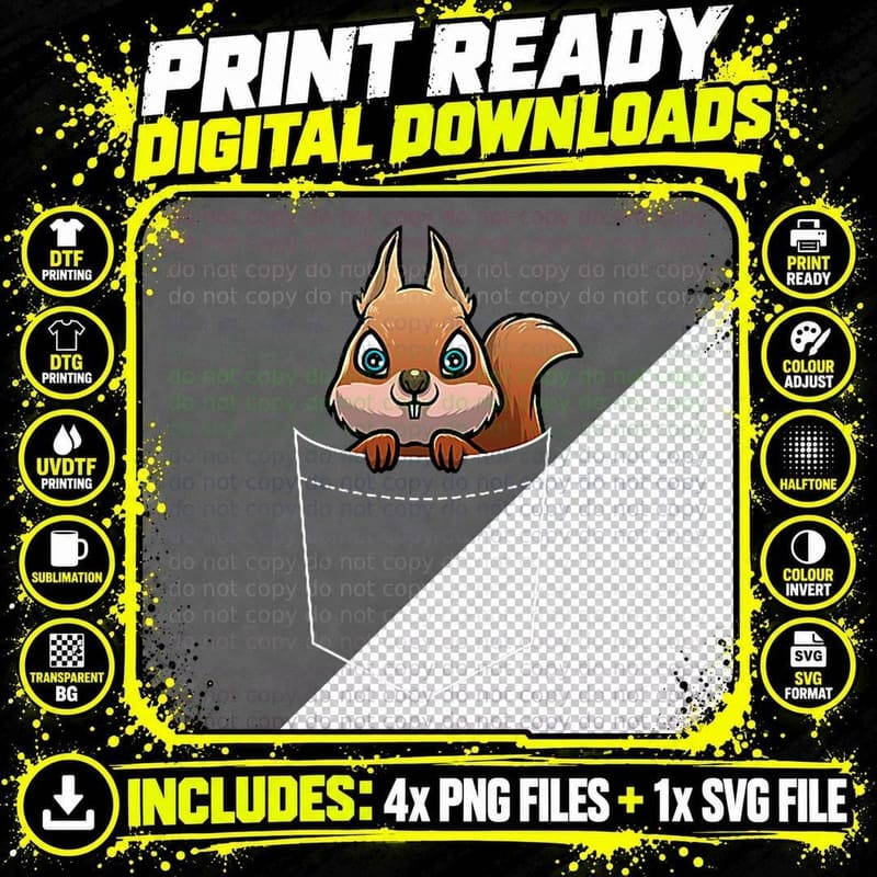 Funny Squirrel Pocket Design for Men Women Cute Chipmunk Png SVG Digital Bundle