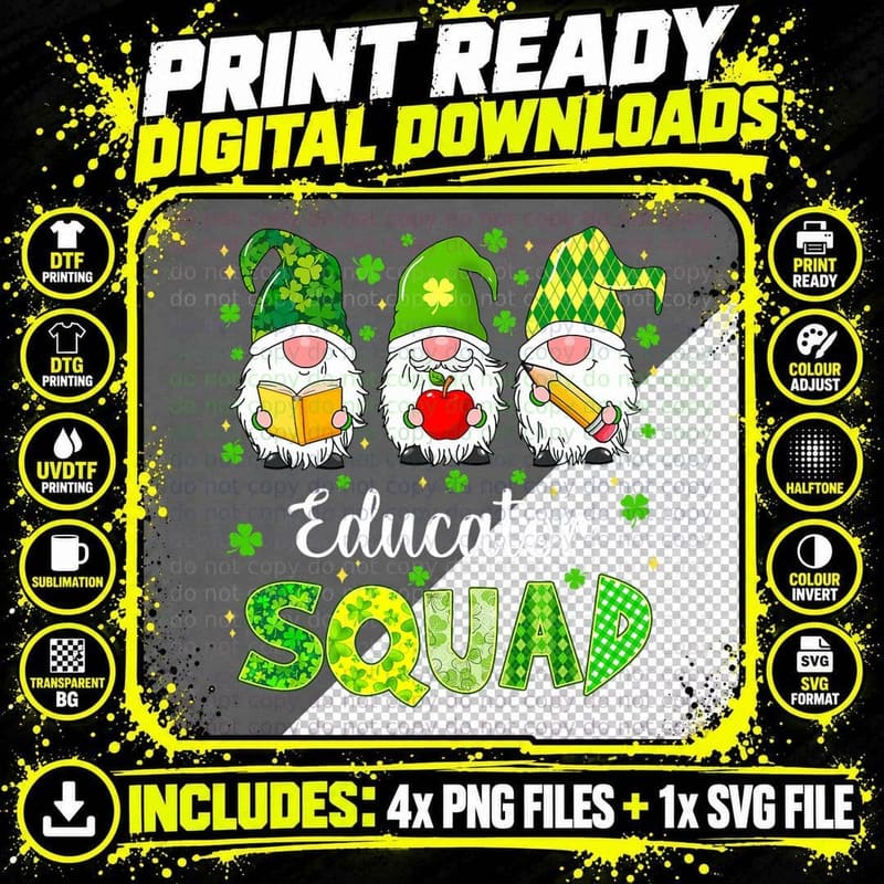 Funny St Patricks Day Shamrock Educator Squad Irish Png SVG Digital Bundle