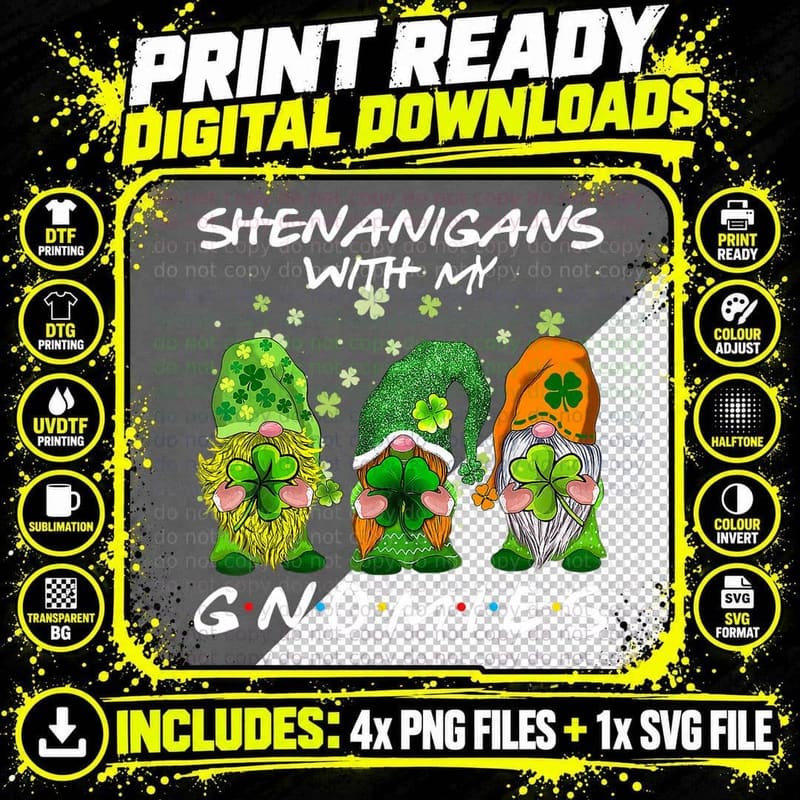 Funny St Patricks Day Shenanigans with My Gnomies Png SVG Digital Bundle