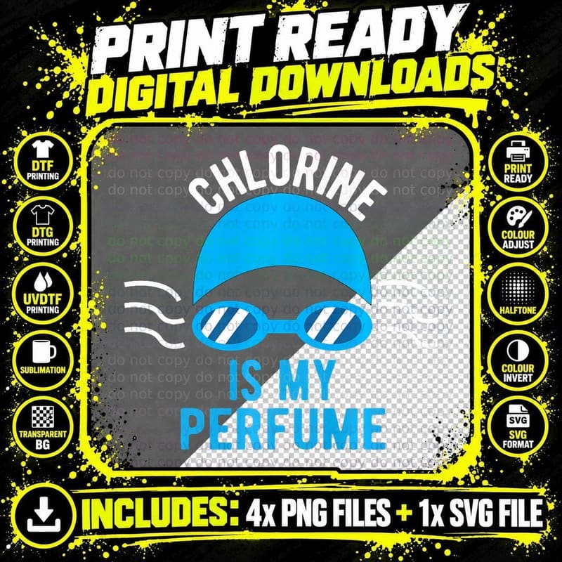 Funny Swimmer Saying of Chlorine Is My Perfume Swimming Png SVG Digital Bundle
