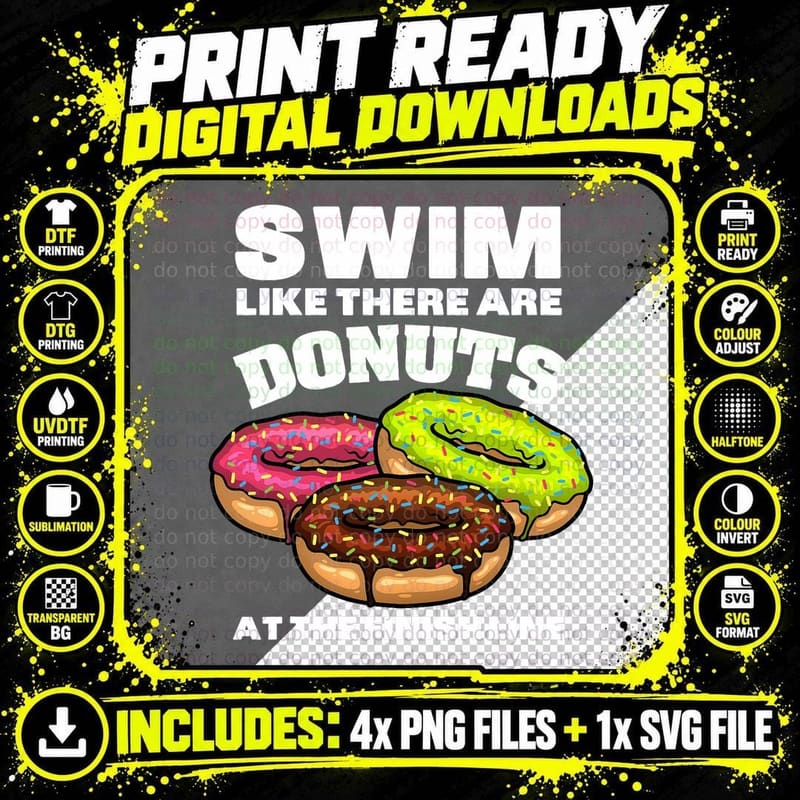 Funny Swimming Donut Design Men Women Swimmer Sports Png SVG Digital Bundle