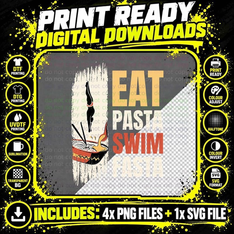 Funny Swimming Swimmer Water Sport - Eat Pasta Swim Png SVG Digital Bundle