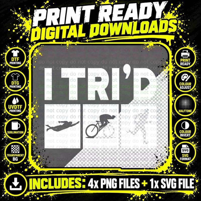 Funny Triathlon Design Triathletes Men Women Swim Bike Png SVG Digital Bundle