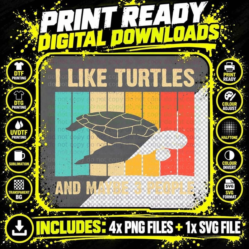 Funny Turtle Design Sea Turtle Lover Men Women Boys Png SVG Digital Bundle