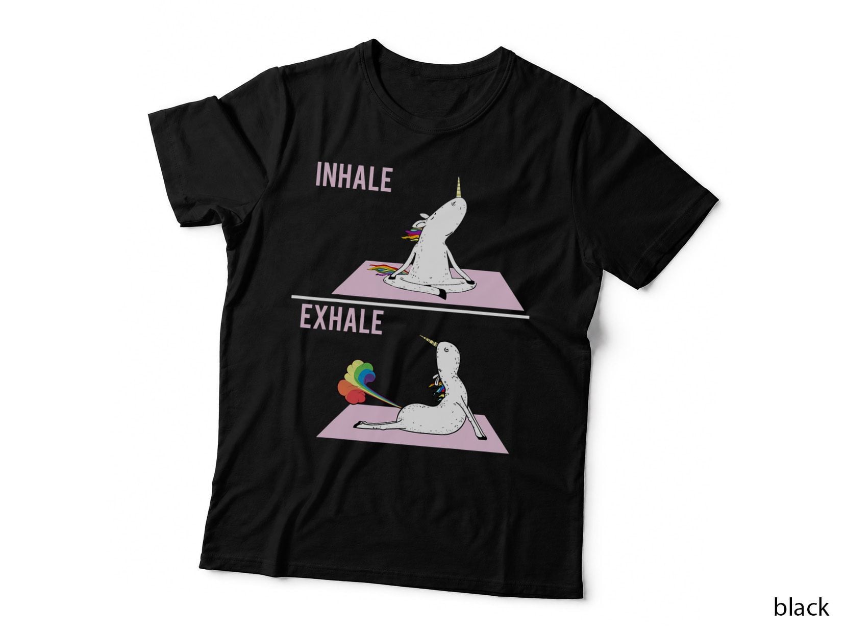 Funny Unicorn Yoga Pose Inhale Exhale Farting Unicorn T-Shirt