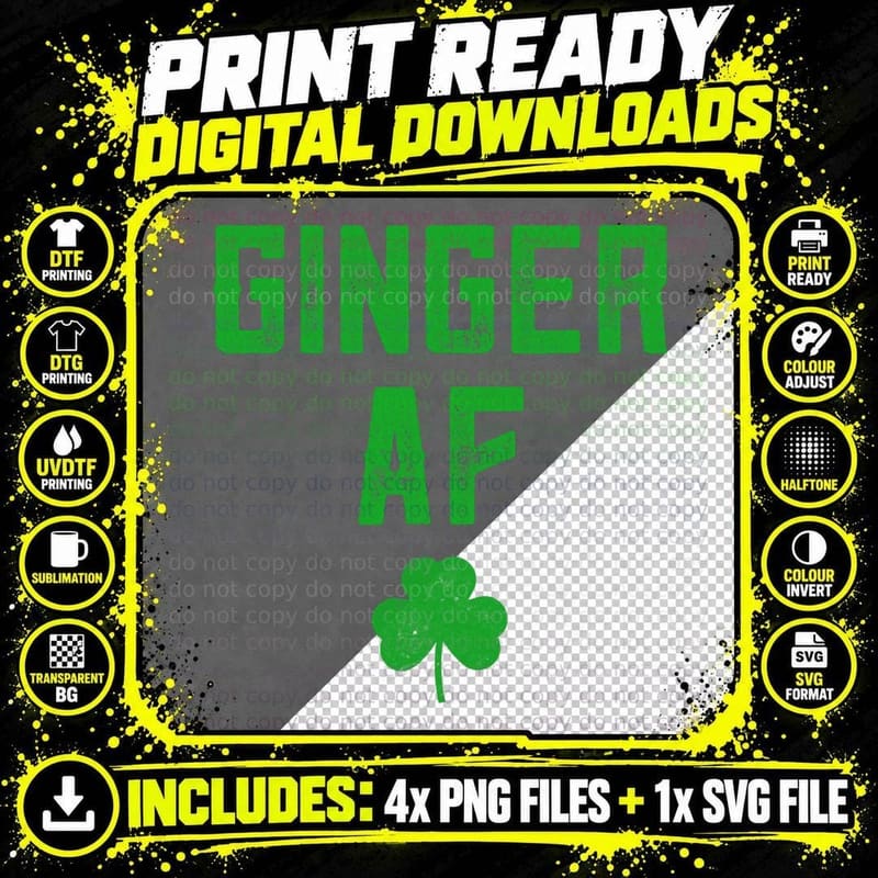 Ginger Gifts Funny Ginger Af Redhead St Patricks Day Png SVG Digital Bundle
