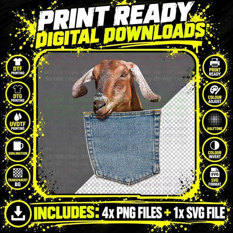 Goat Pocket Baby Goat Peeking Funny Goat Tee Shirt Png SVG Digital Bundle