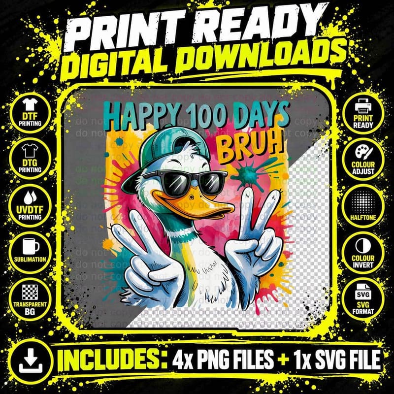 Happy 100 Days Bruh Funny Goose T-Shirt Png SVG Digital Bundle